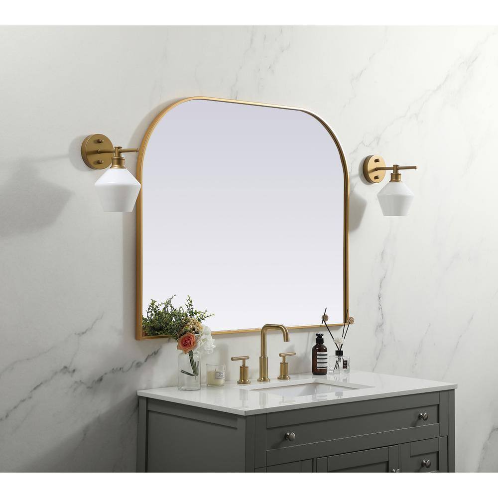 Alt View 4. Elegant Decor - Metal Frame Arch Mirror 42x34 Inch in Brass - Brass.