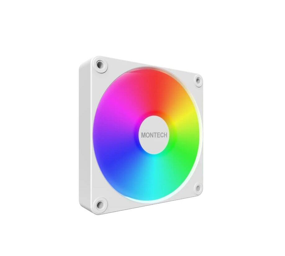Angle. Montech - GF120R V2 ARGB GF120RV2W 120mm Case Fan Hydraulic Bearing, Quiet Performance, Vibrant ARGB Lighting, Reverse Blade - White.