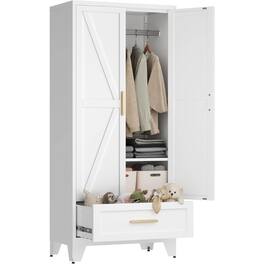 Hivvago - 2-Door Wardrobe Armoire Cabinet with Storage Drawer and Hanging Rod - White