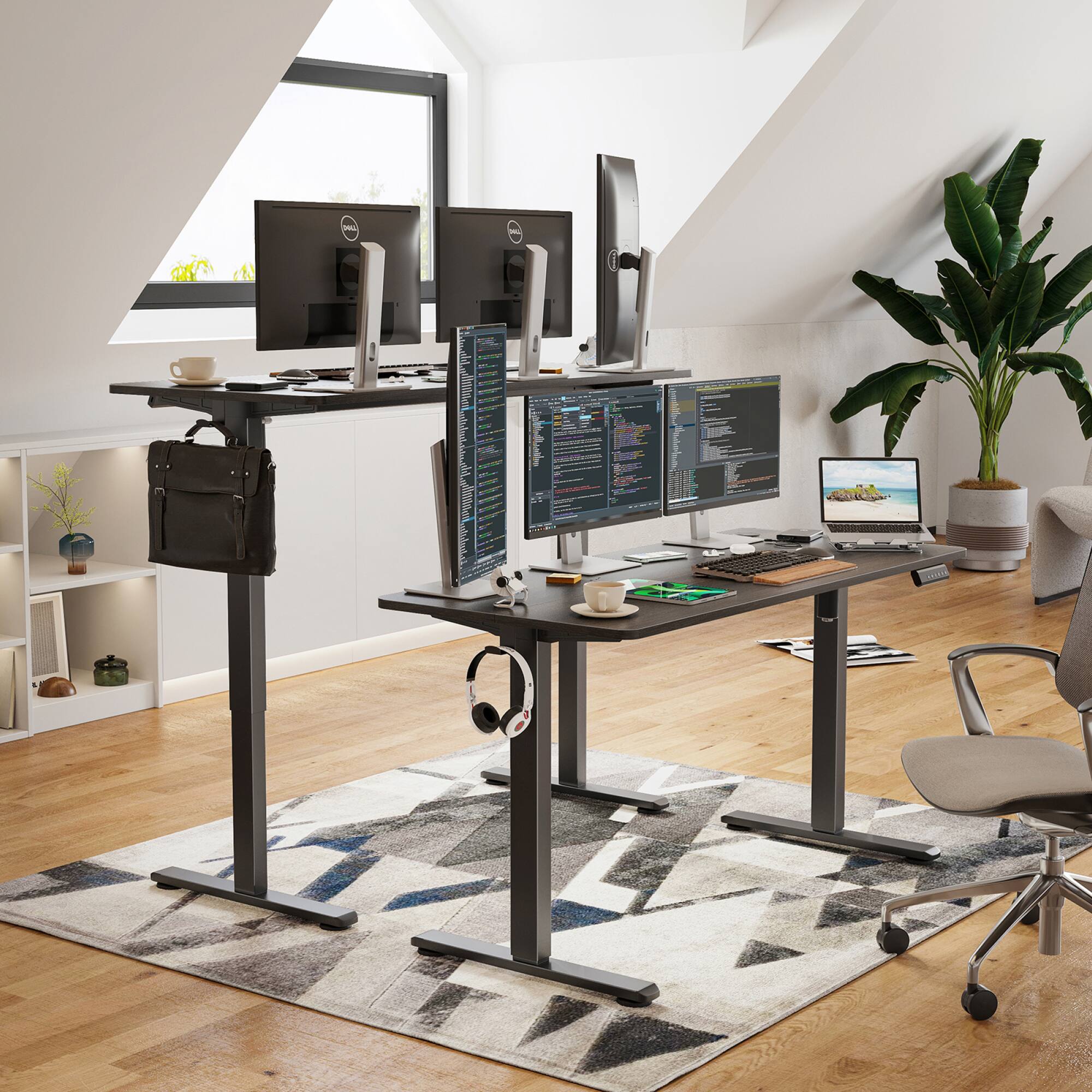 Alt View 1. GOODSILO - Electric Standing Desk with Adjustable Height for Home Office, Sit-Stand Workstation with Spacious Desktop - Walnut.