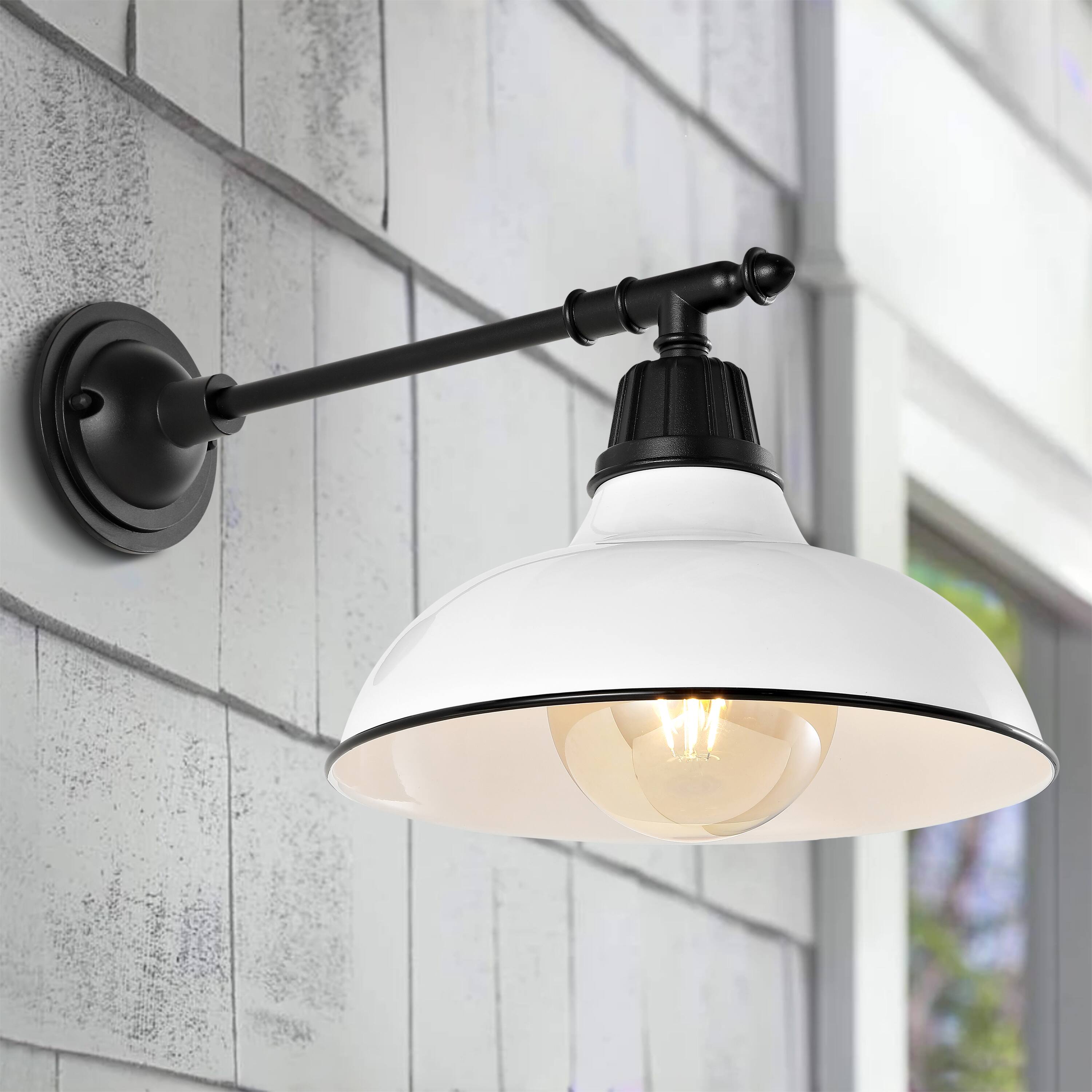 Alt View 6. Jonathan Y - Wallace 12.25" 1-Light Farmhouse Industrial Indoor/Outdoor Iron LED Victorian Arm Outdoor Sconce, White - White/Black.