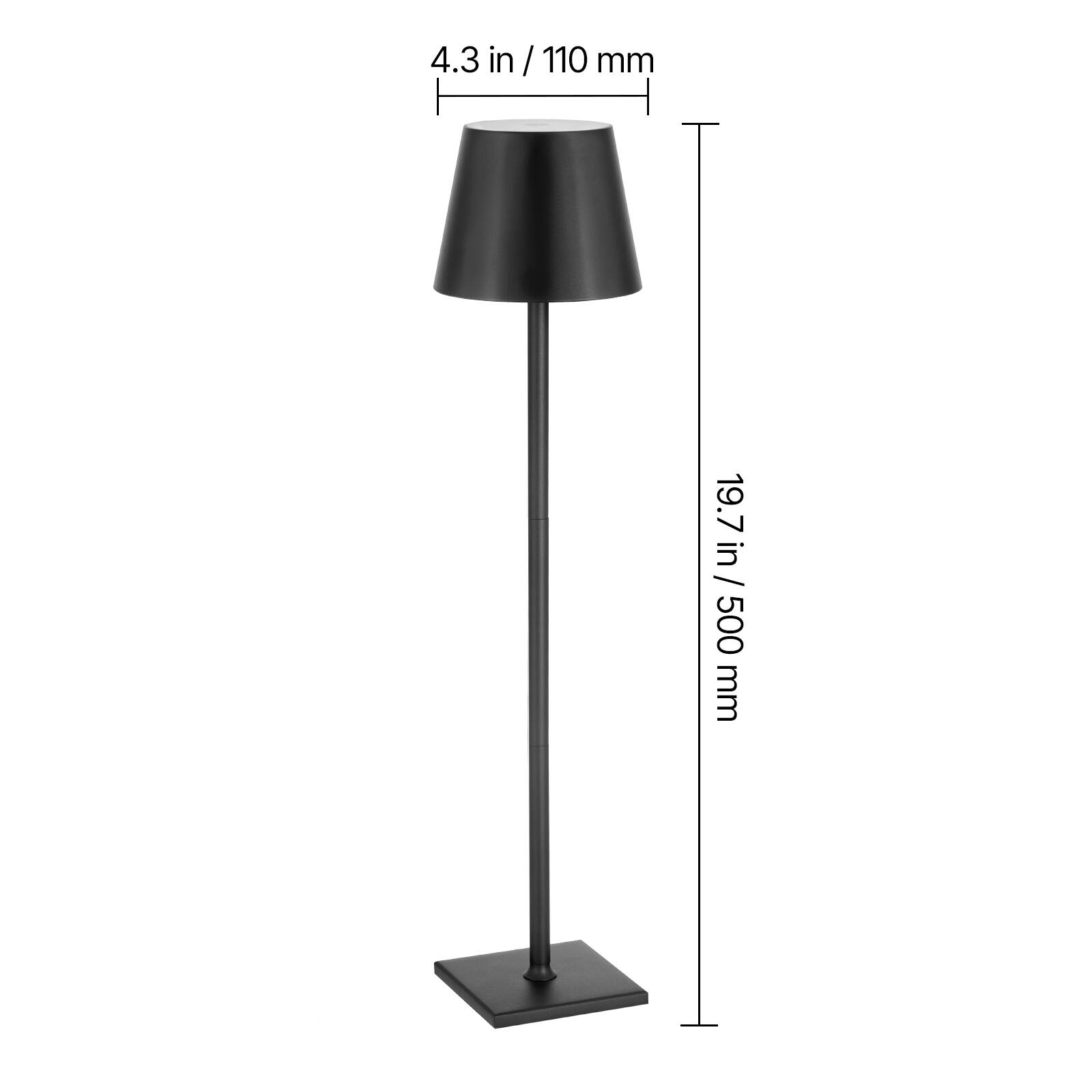 4.3 in / 110 mm  
19.7 in / 500 mm