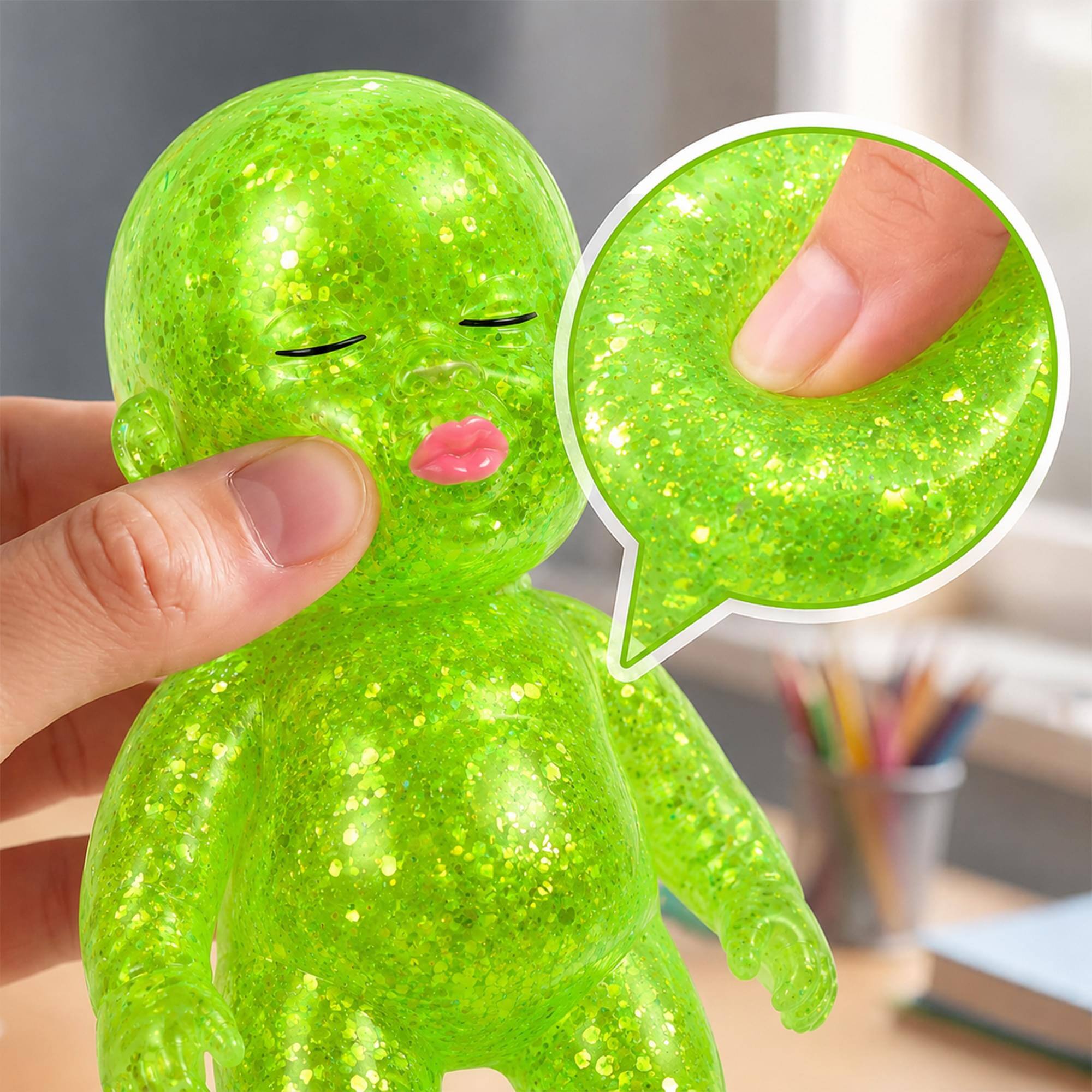 Alt View 2. Puka Creations - Squishy Glitter Baby 4-Inch Stress Reliever | Green - Green.