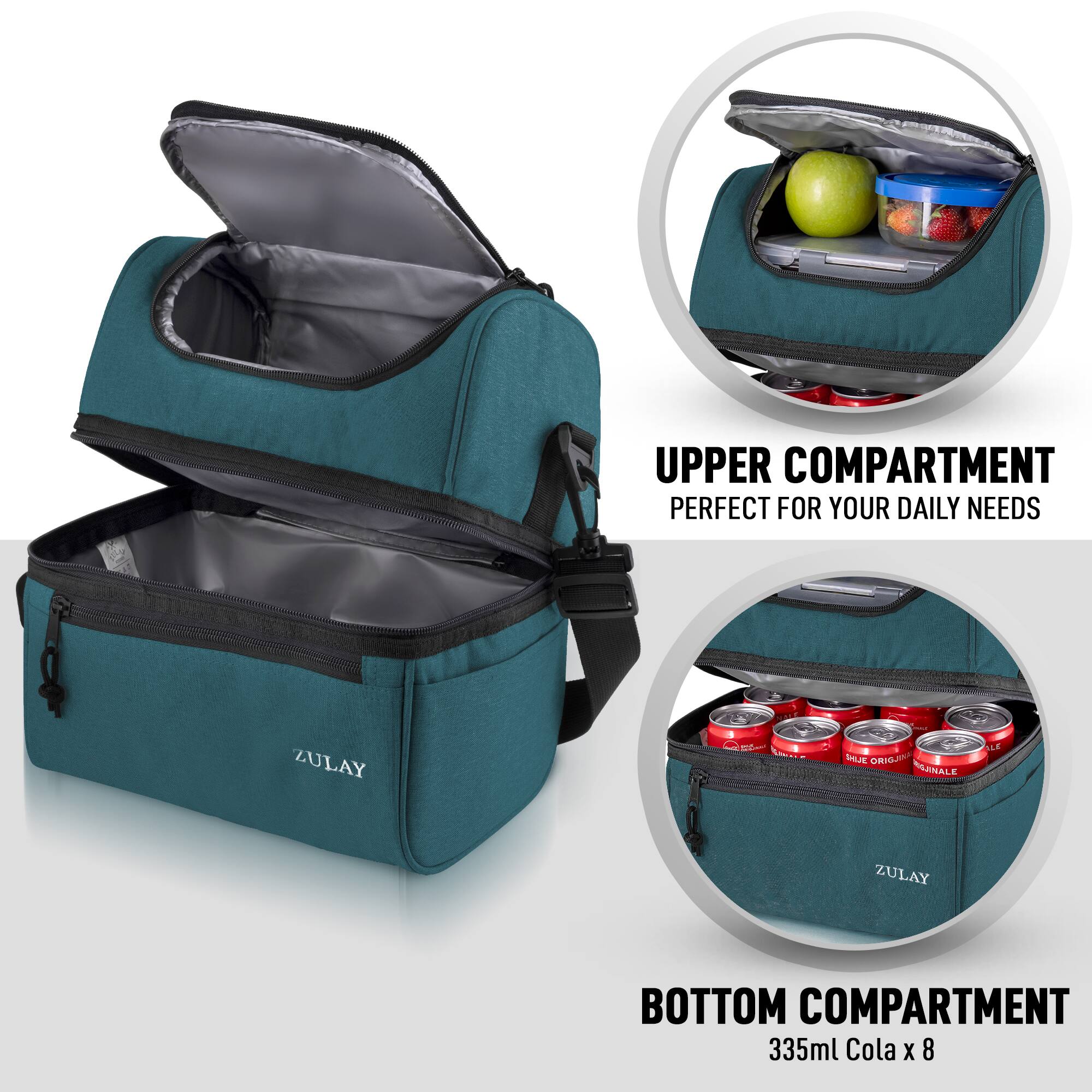 UPPER COMPARTMENT  
PERFECT FOR YOUR DAILY NEEDS  

BOTTOM COMPARTMENT  
335ml Cola x 8