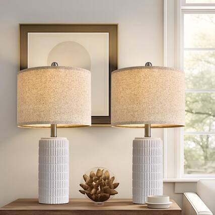 Front. FINEAK - Ceramic Table Lamps for Bedroom Set of 2 - Frosted White.