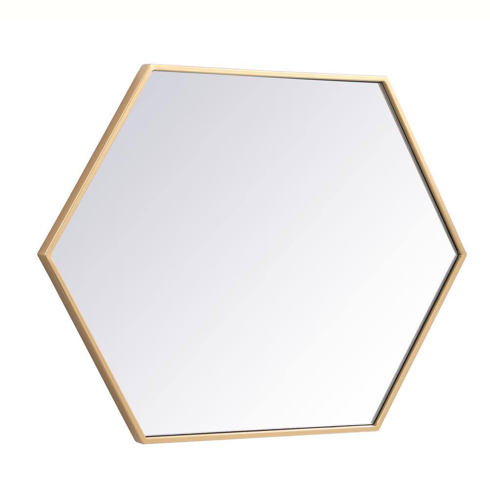 Left. Elegant Decor - Metal frame hexagon mirror 24 inch in Brass - Brass.