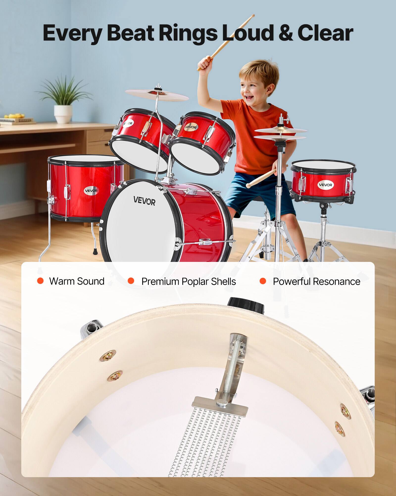 Every Beat Rings Loud & Clear

- Warm Sound
- Premium Poplar Shells
- Powerful Resonance