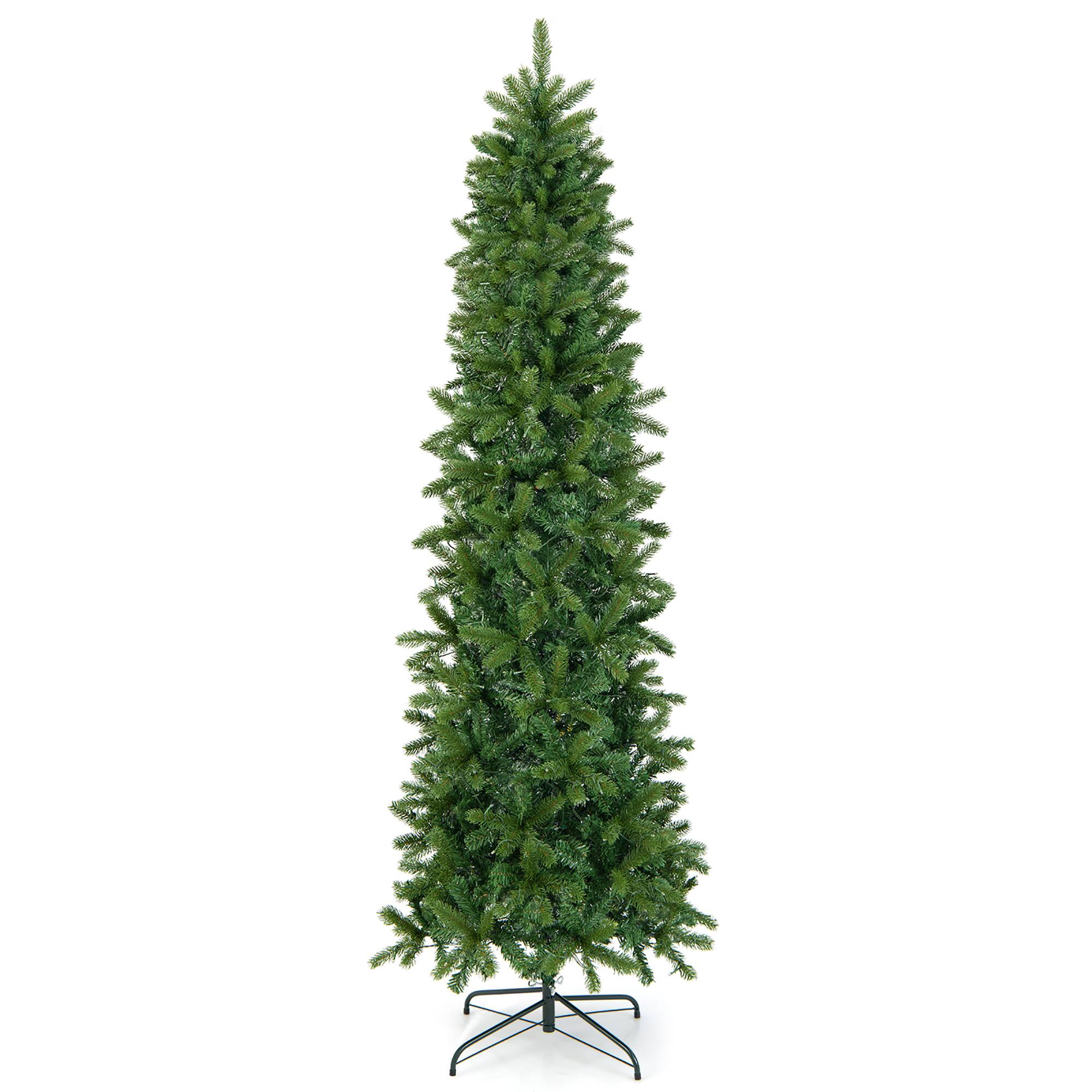 Alt View 8. Gymax - Gymax 7.5FT Hinged Pre-lit Christmas Slim Pencil Tree w/ 10 Lighting Modes & 796 Tips - Green.