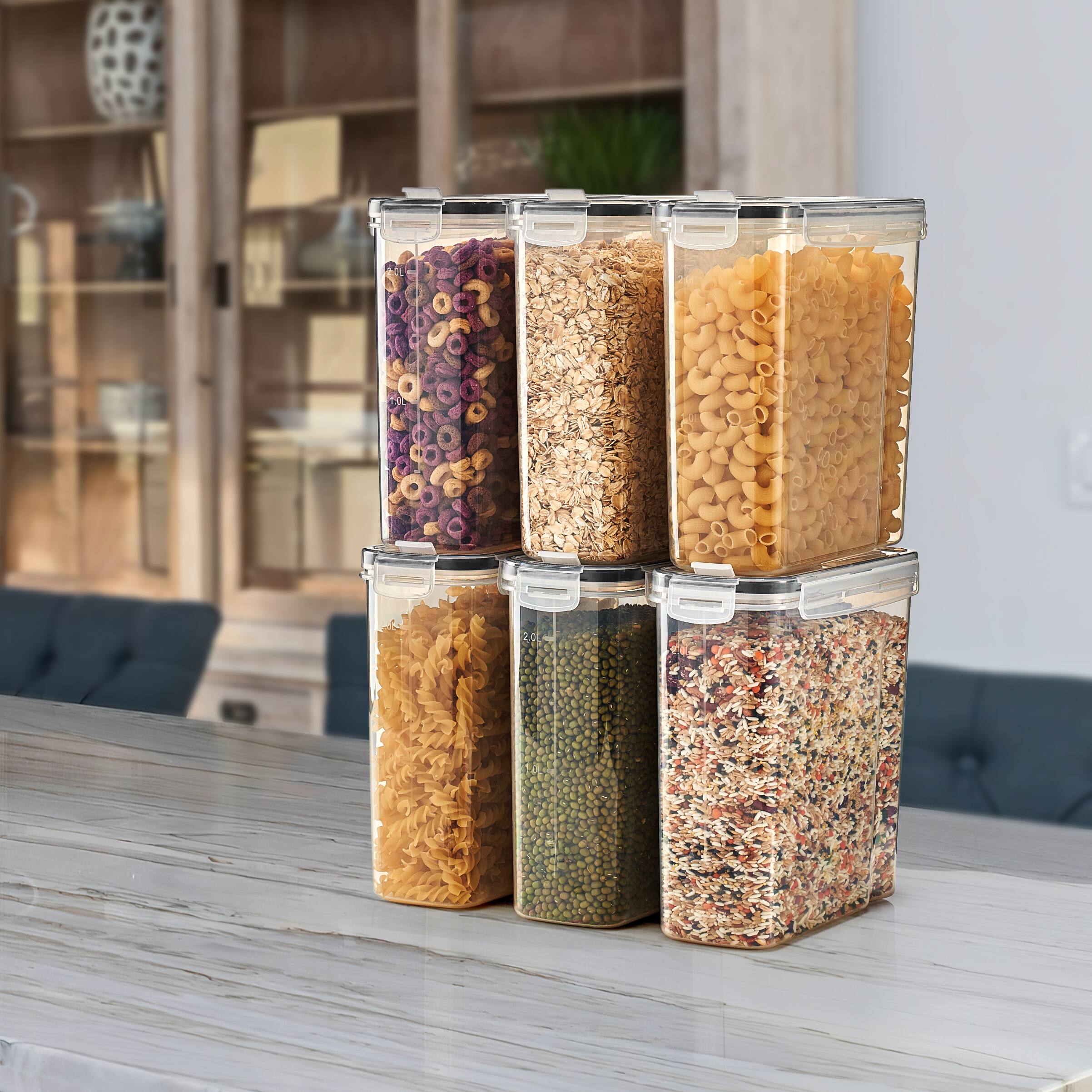 Alt View 3. Sorbus - Sorbus 6 Pack (2L/8.4 Cups) Airtight Food Storage Dispensers for Beans, Pasta, Cereals, and More - Clear.