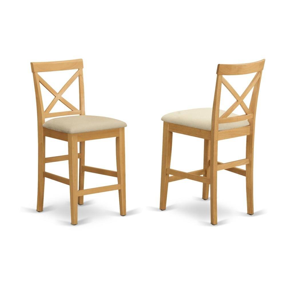 Angle. FurniFact - Solid Wood X-Back Counter Stools Set of 2 with Microfiber Seat - Oak.