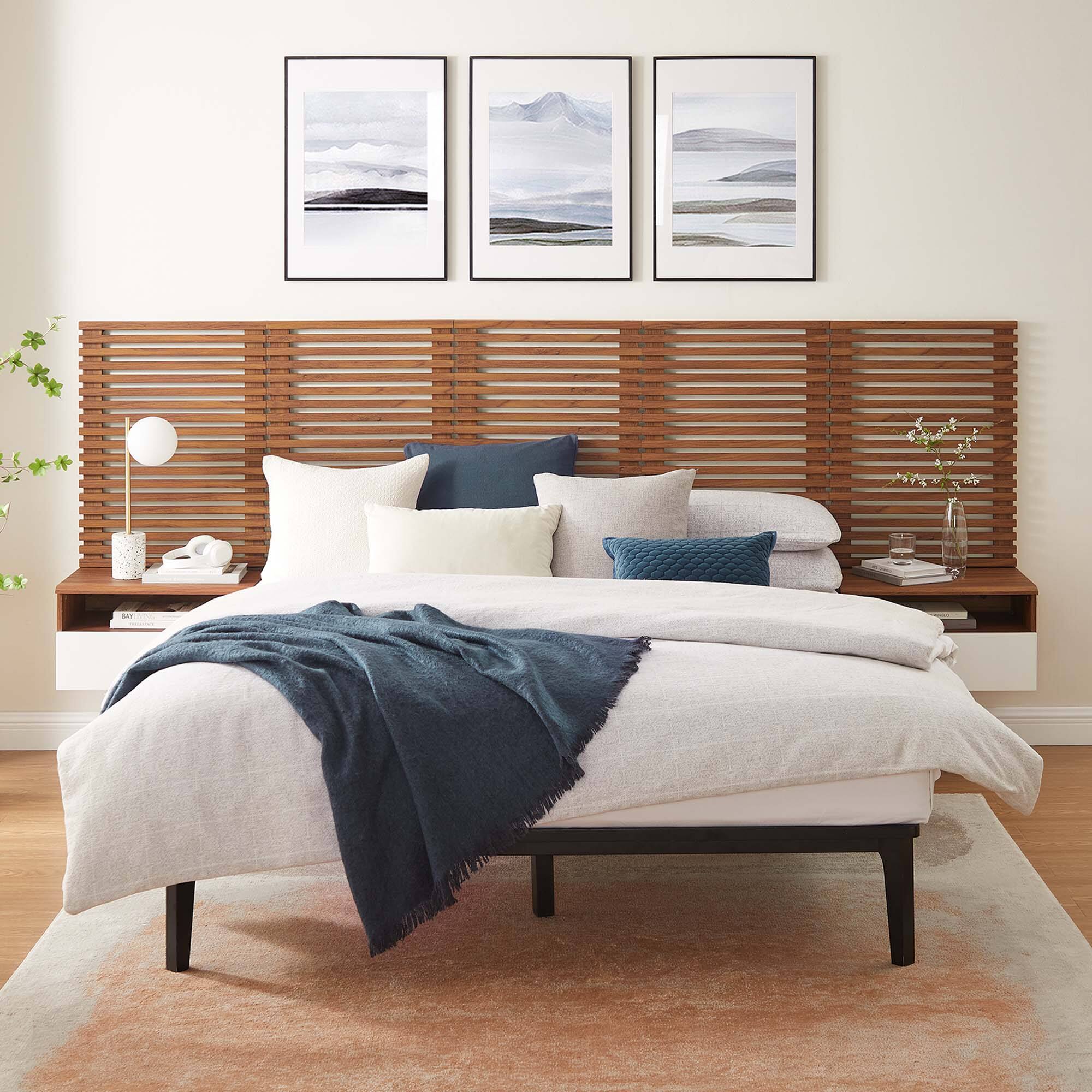 Front. Modway - Render Wall Mount Headboard and Modern Nightstands - Walnut.