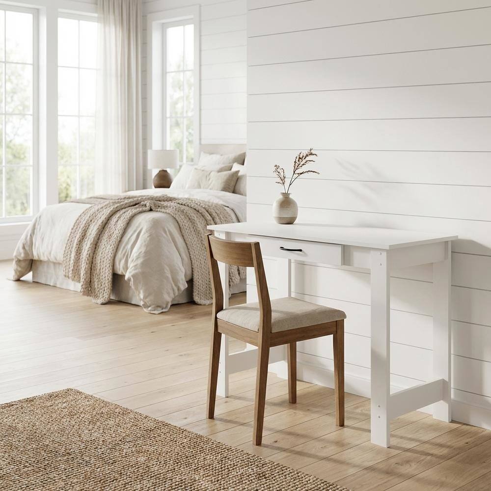 Angle. BisonOffice - White Writing Desk With Drawer For Home Office And Residential Use - White.