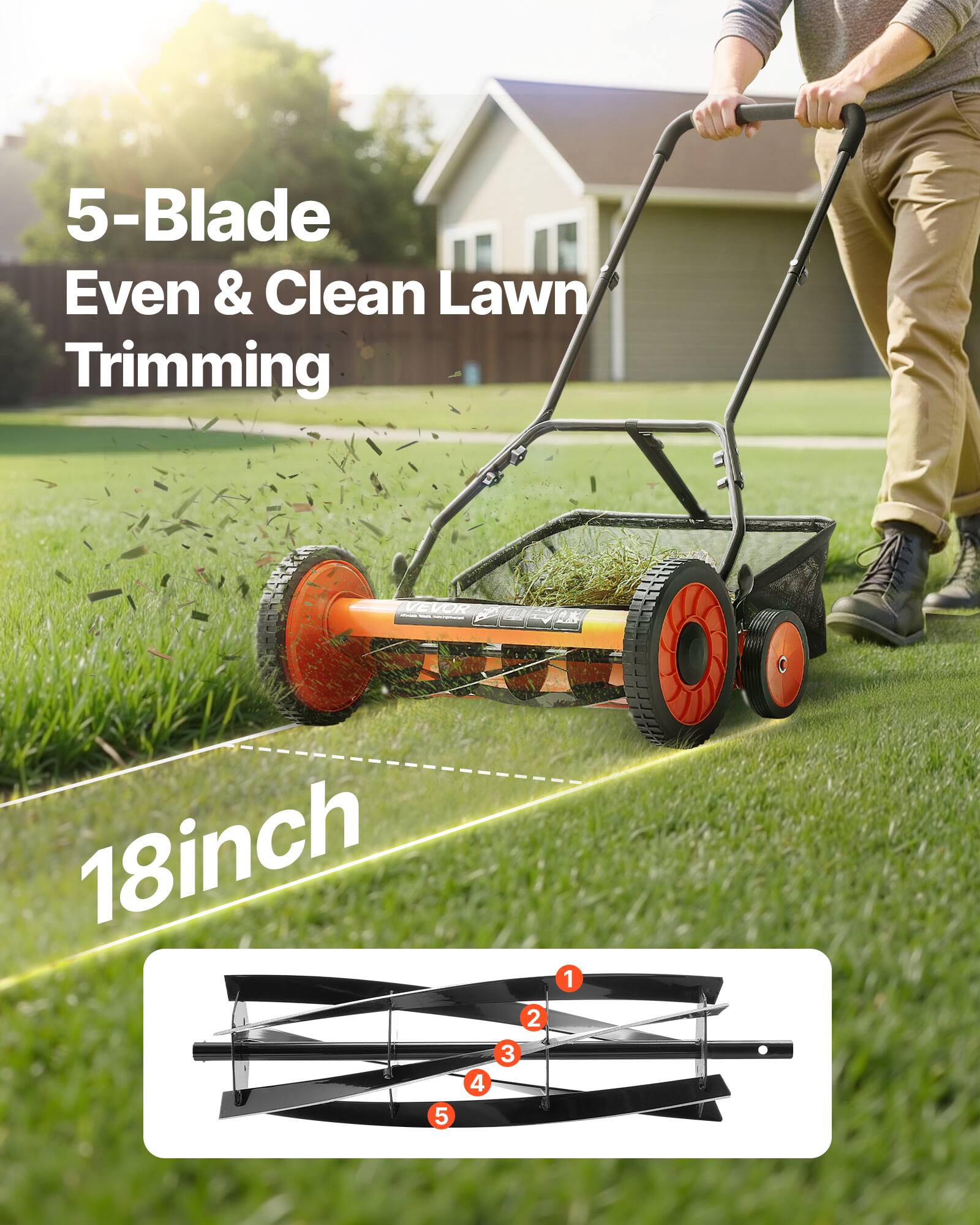5-Blade Even & Clean Lawn Trimming  
18inch  
1 2 3 4 5
