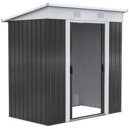 Outsunny - 6' x 4' Metal Lean to Garden Shed, Outdoor Storage Shed, Garden Tool House with Double Sliding Doors
