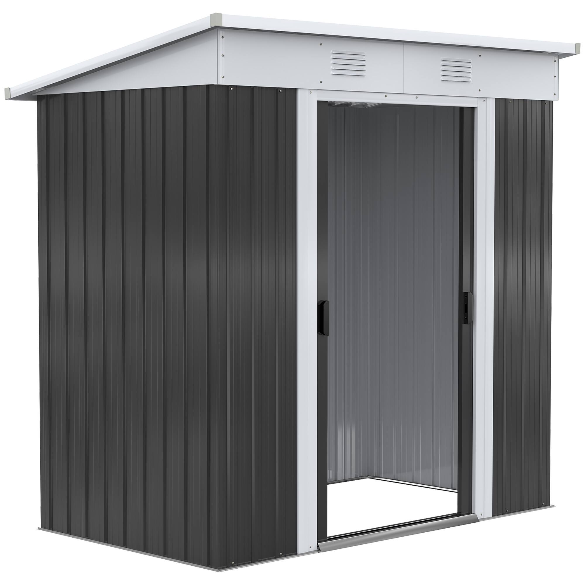 Outsunny - 6' x 4' Metal Lean to Garden Shed, Outdoor Storage Shed, Garden Tool House with Double Sliding Doors