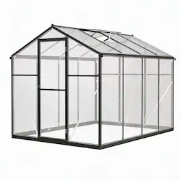 RYHNUYNE - 6x8 ft Walk-in Greenhouse, Polycarbonate Panels, Aluminum Frame, Black, Lockable Door and Roof Vent for Outdoor Garden
