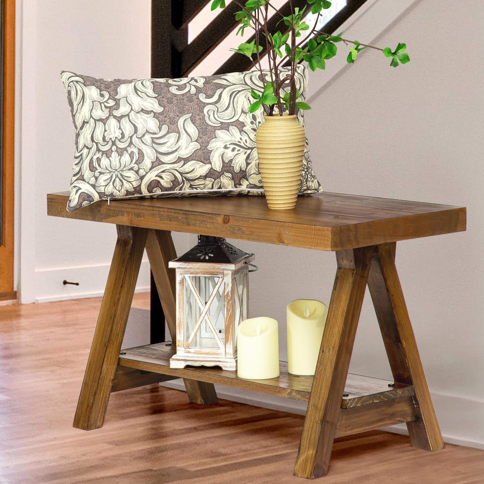 Fabibe - Farmhouse Wood Bench Natural Bench, Rustic Indoor Storage Entryway, Living - 30" wood bench
