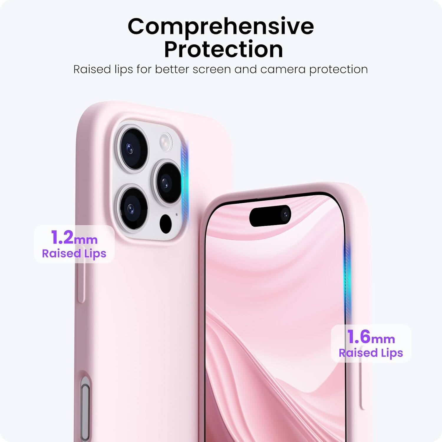 Comprehensive Protection
Raised lips for better screen and camera protection
1.2mm Raised Lips
1.6mm Raised Lips