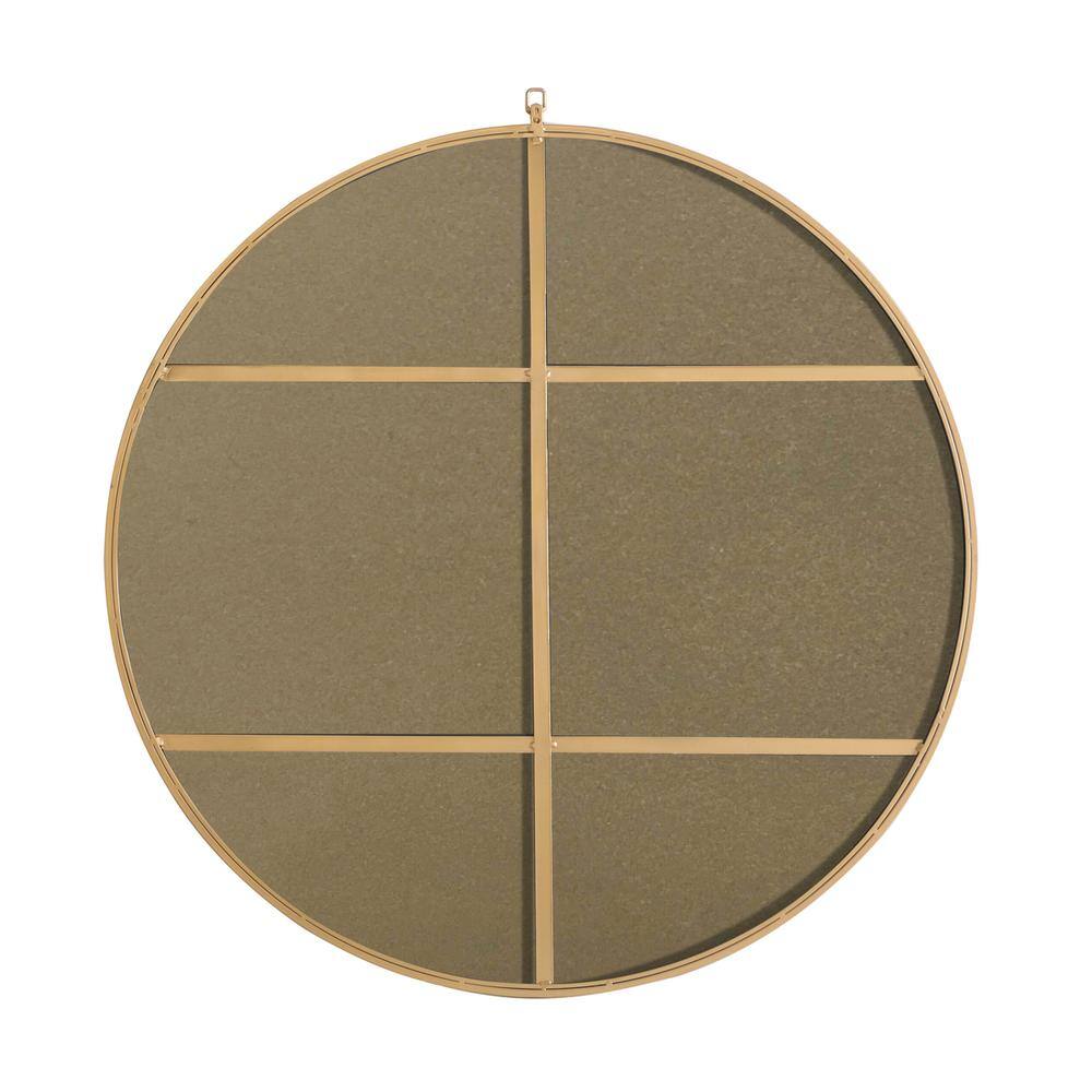 Back. Elegant Decor - Metal frame Round Mirror with decorative hook 48 inch Brass finish - Brass.