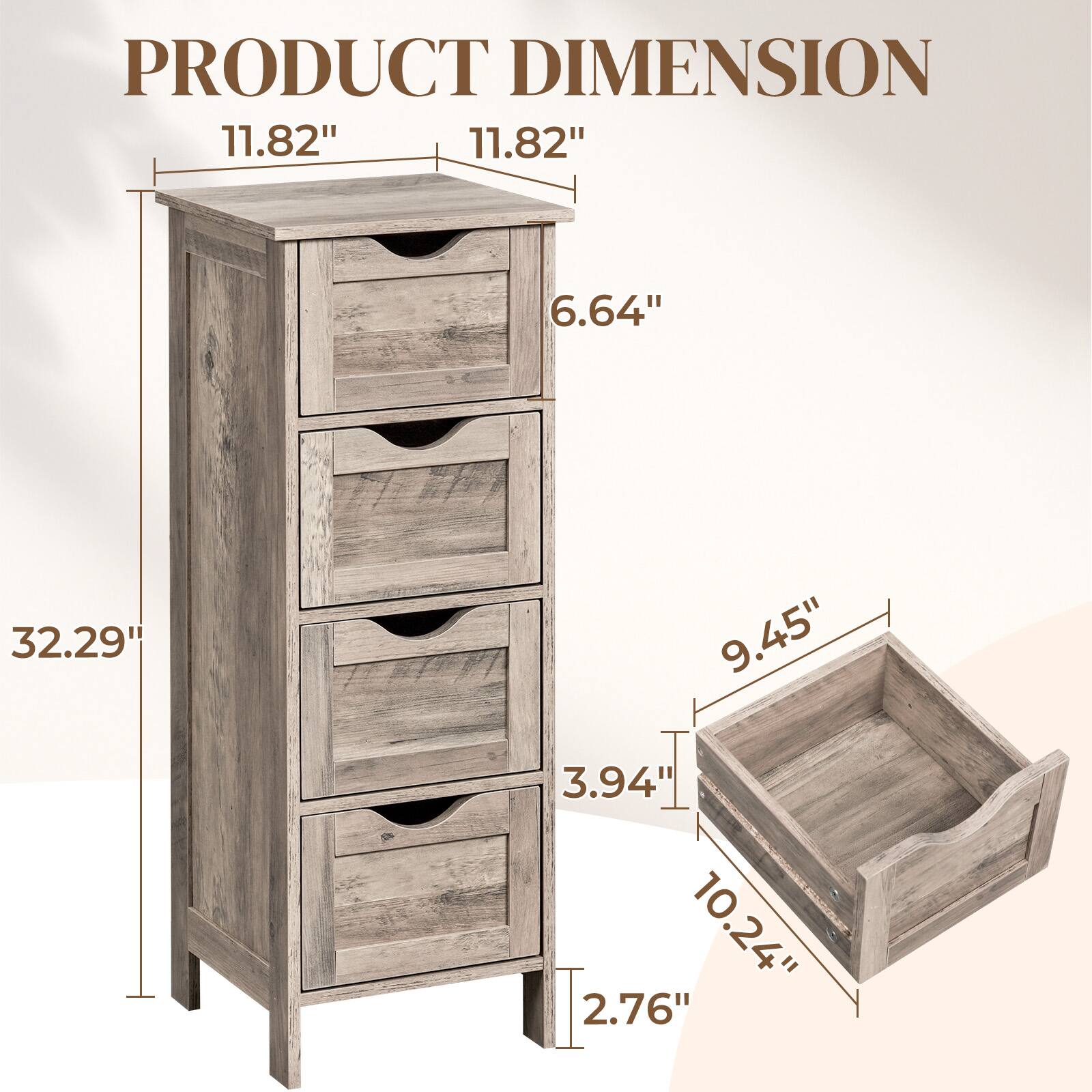 PRODUCT DIMENSION  
11.82"  
11.82"  
6.64"  
32.29"  
9.45"  
3.94"  
2.76"  
10.24"