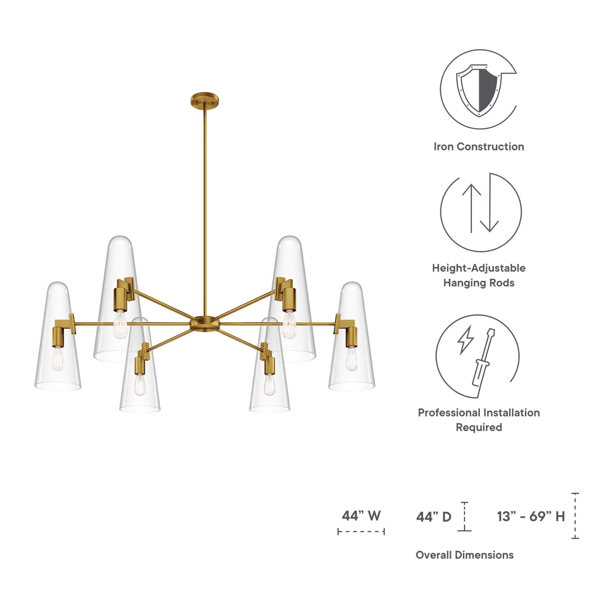 Iron Construction  
Height-Adjustable Hanging Rods  
Professional Installation Required  

Overall Dimensions:  
44" W x 44" D x 13" - 69" H