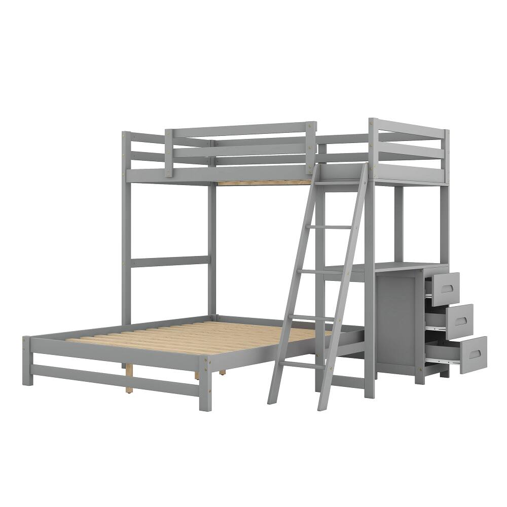 Alt View 4. Loheer - Loheer Twin Over Full Bunk Bed with Desk and Drawers Grey - Grey.