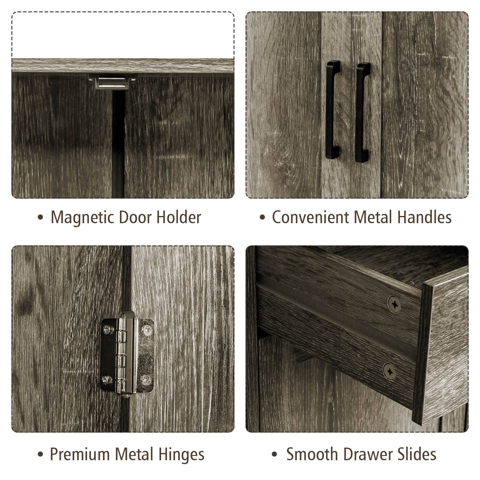 - Magnetic Door Holder
- Convenient Metal Handles
- Premium Metal Hinges
- Smooth Drawer Slides