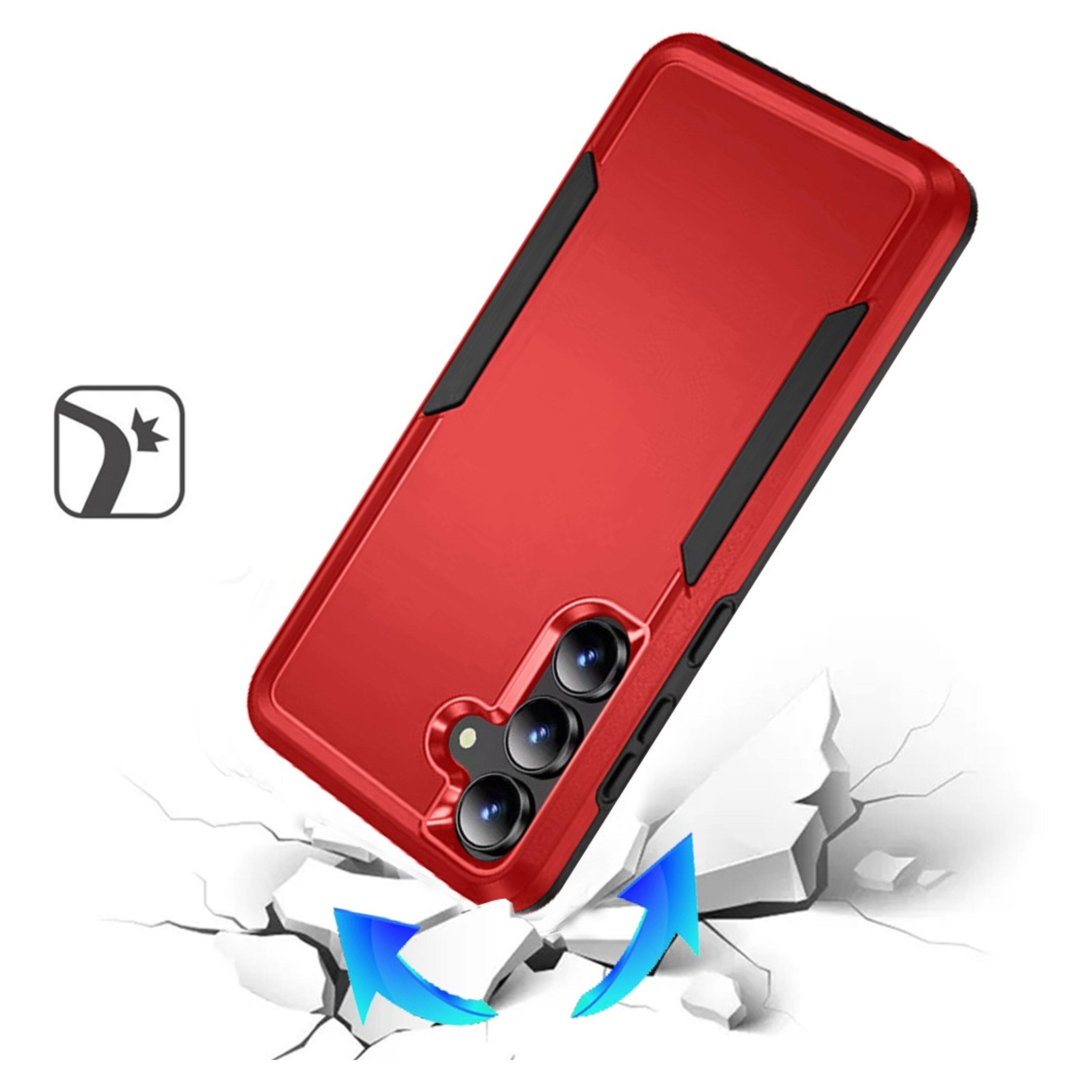 Left. Kitcheniva - Fused Rugged Shockproof Phone Cover Plus Tempered Glass For Samsung S26 FE Red - Red.