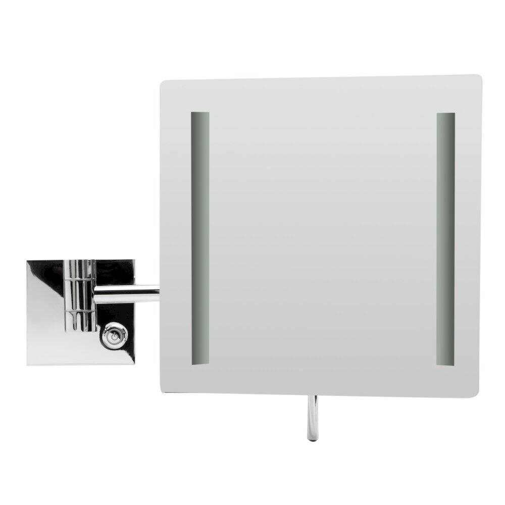 Angle. Alfi - Polished Chrome Wall Mount Square 8" 5x Magnifying Cosmetic Mirror with Light - Silver.