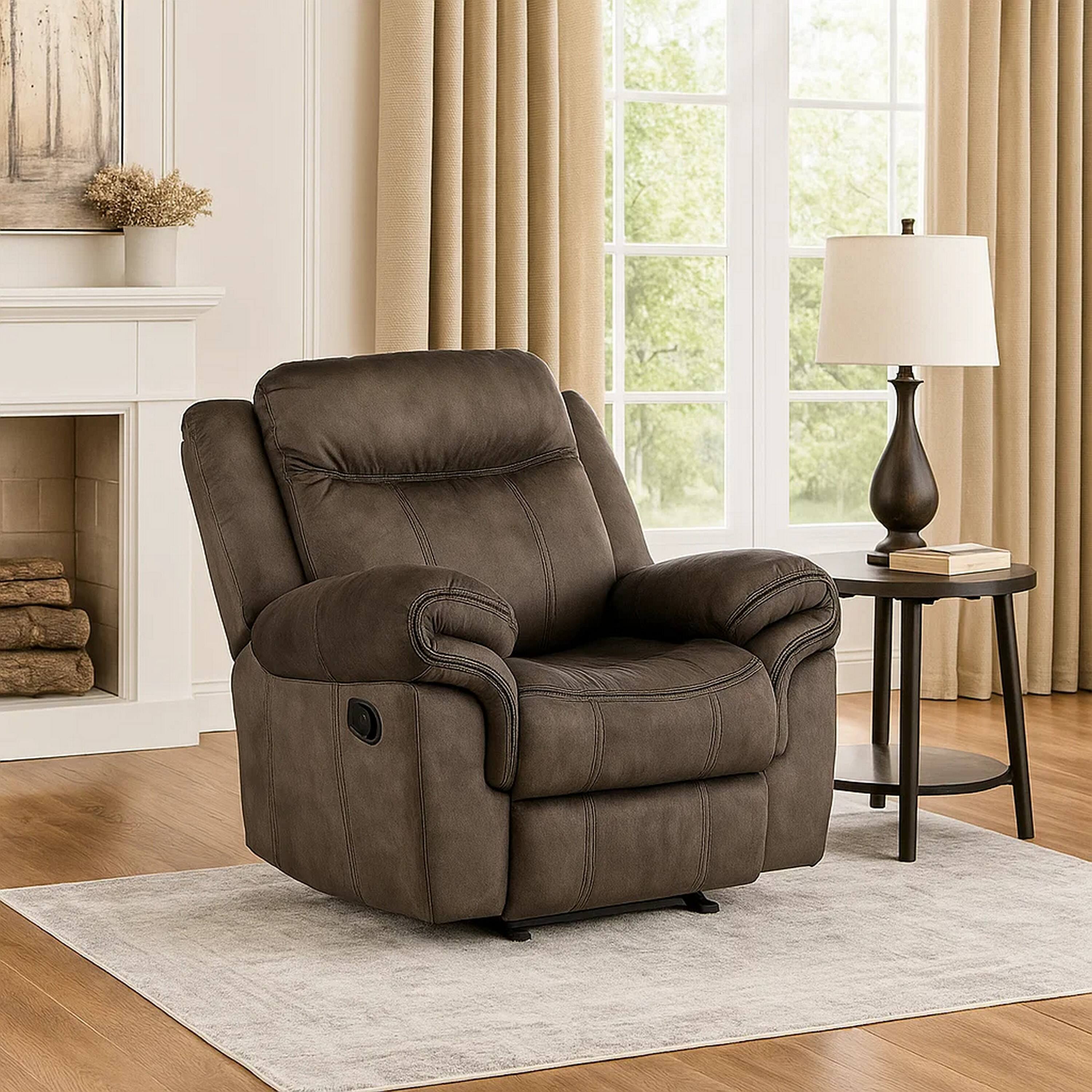 Alt View 6. Manhattan Lane - Fabric Upholstered Metal Reclining Club Chair with Center Console - Gray.