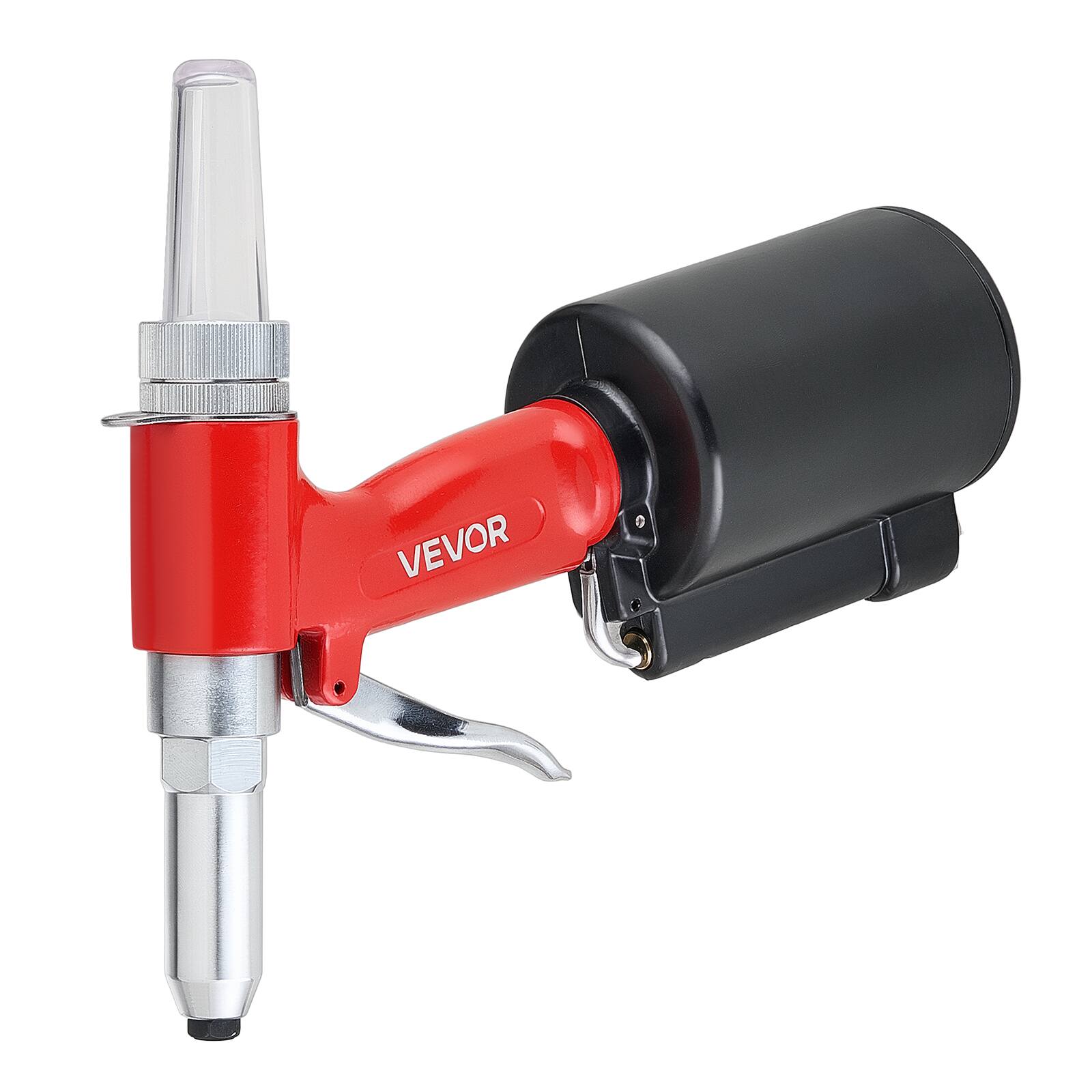 Alt View 5. VEVOR - Pneumatic Rivet Gun Kit with 3/32" 1/8" 5/32" 3/16" Nosepieces, 2425 LBS Pulling Force, 3-Claw Secure Grip - Red;Black.