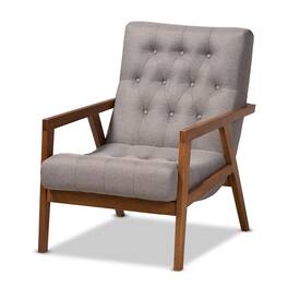 Baxton Studio - Naeva Mid-Century Modern Fabric Upholstered Walnut Finished Wood Armchair - Grey/Brown