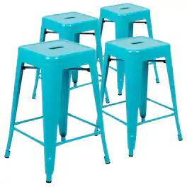 Alamont Home - 24" High Metal Counter-Height, Indoor Bar Stool - Stackable Set of 4 - Teal