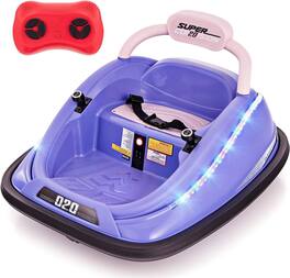 Costway - Bumper Car for Kids Electric Ride on Car with Remote Control Joystick Flashing LED Lights - Purple