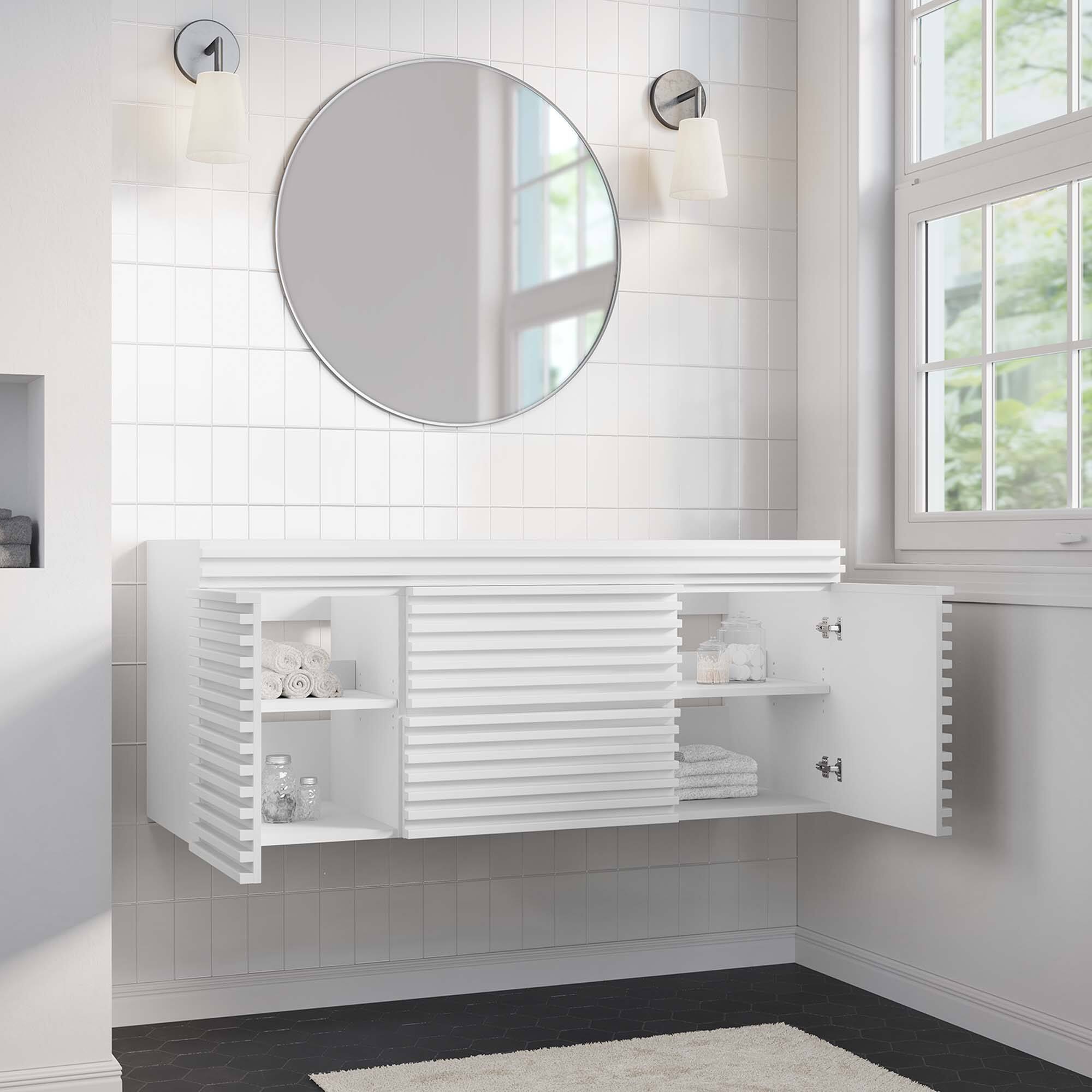 Back. Modway - Render 48" Wall-Mount Bathroom Cabinet Basin Not Included by Modway - White.