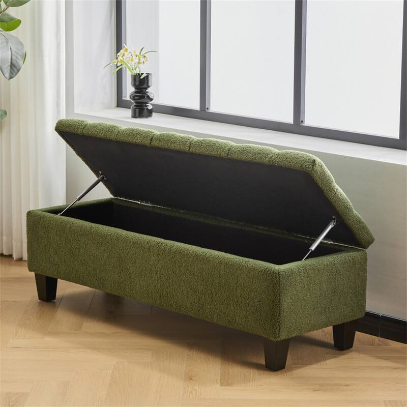 Alt View 8. HTUTWOO - Ottoman Bench with Storage - Boucle Surface, Rubber Wood Legs, 300 lbs Capacity, MDF/Pine/Plywood Construction - Green.
