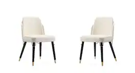 Manhattan Comfort - Estelle Modern Wood Vegan Leather Dining Chair - Set of 2 - Cream