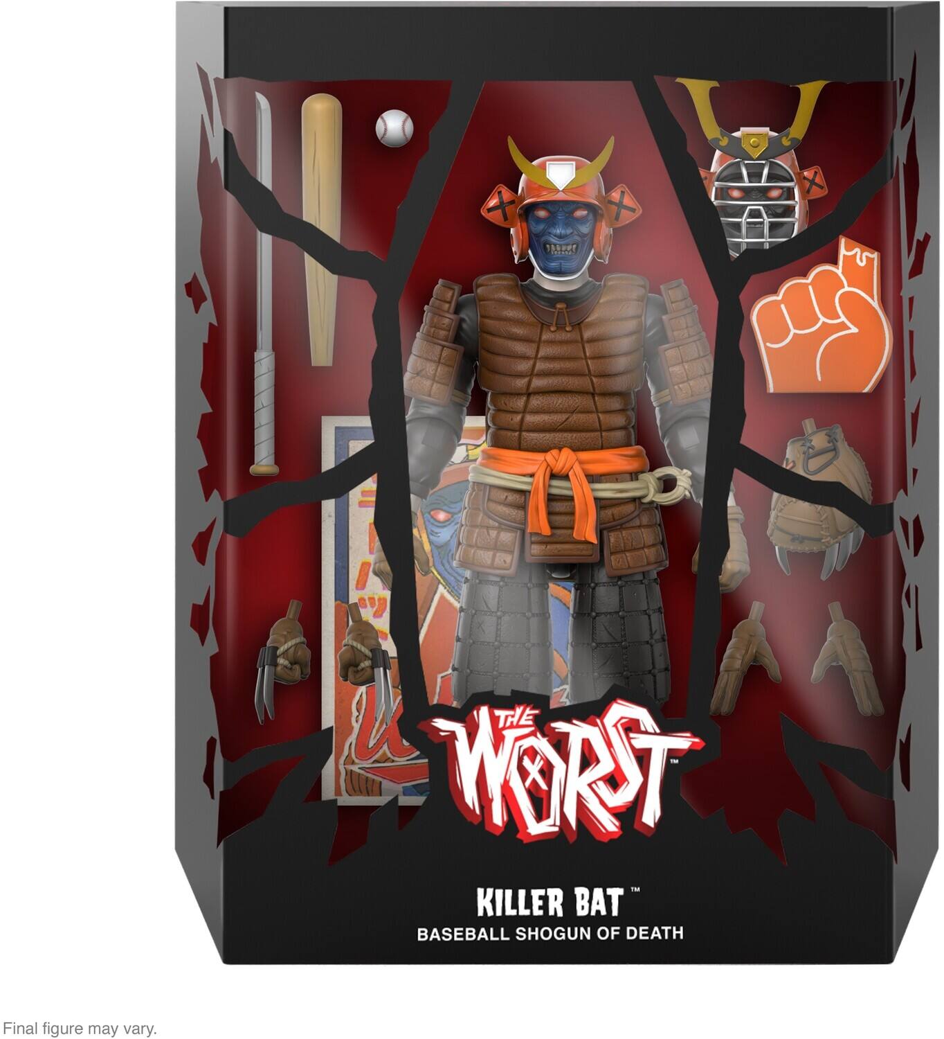 The text on the image should be grouped and corrected as follows:

"The Worst - Killer Bat - Baseball Shogun of Death"

Final figure may vary.