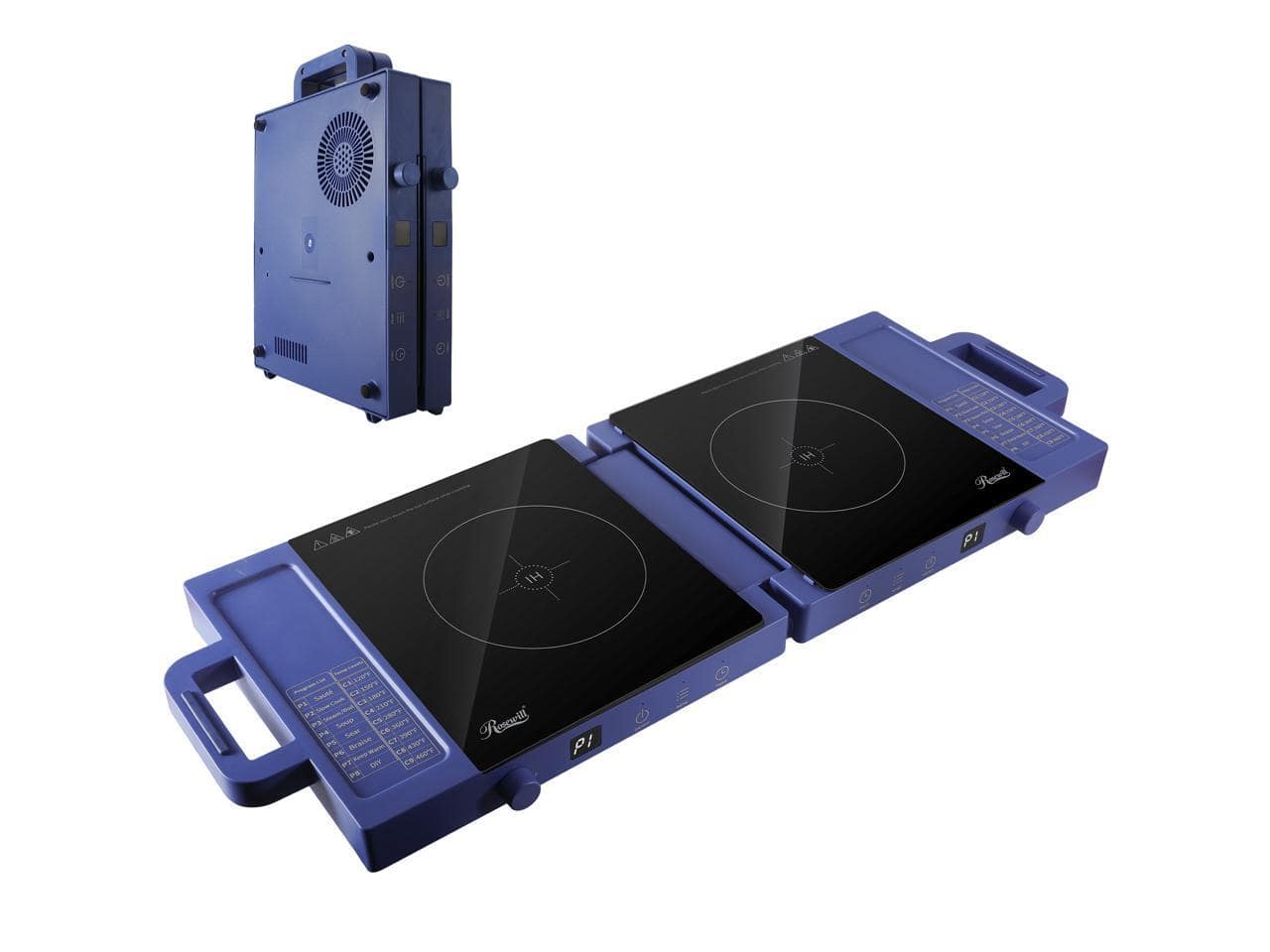 Rosewill - Foldable Dual Induction Cooktop, 1800W Portable Double Burner, 8 Modes, 9-Hr Timer, Auto Shutoff - Blue