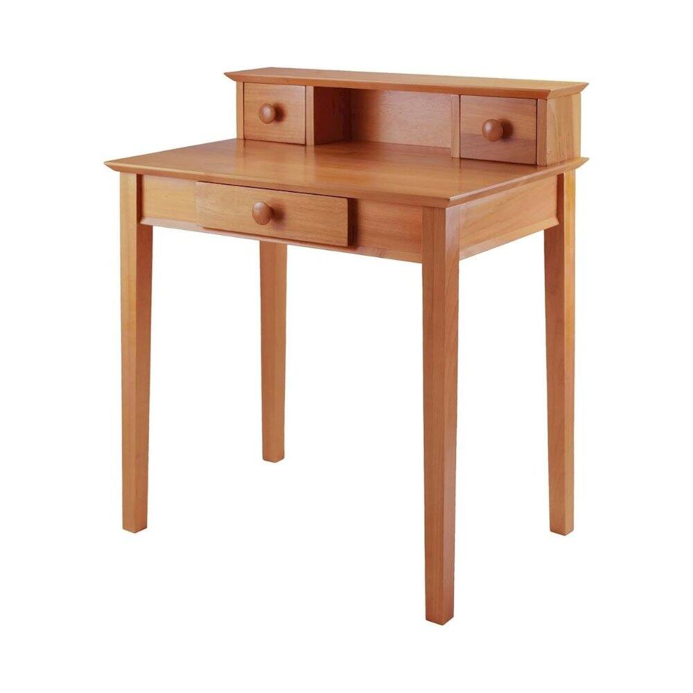 Left. FurniFact - Solid Wood Computer Desk With Hutch, Honey Brown Art Desk With Storage - Honey.