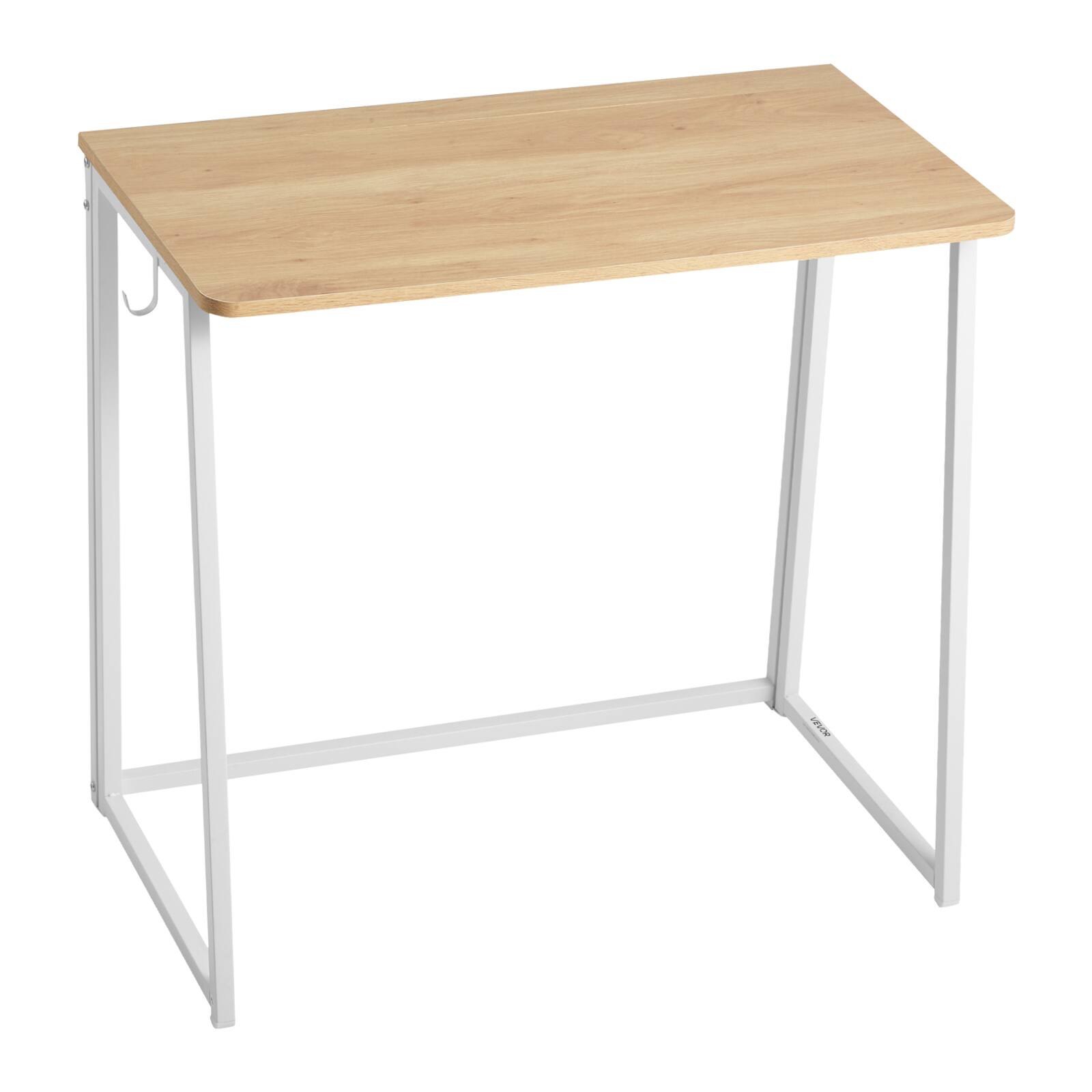 Alt View 5. VEVOR - Folding Desk, 31.5" Foldable Table for Small Spaces with Storage Hooks, Space Saving Computer Table, Writing Workstation - Wood Tabletop + White Frame.