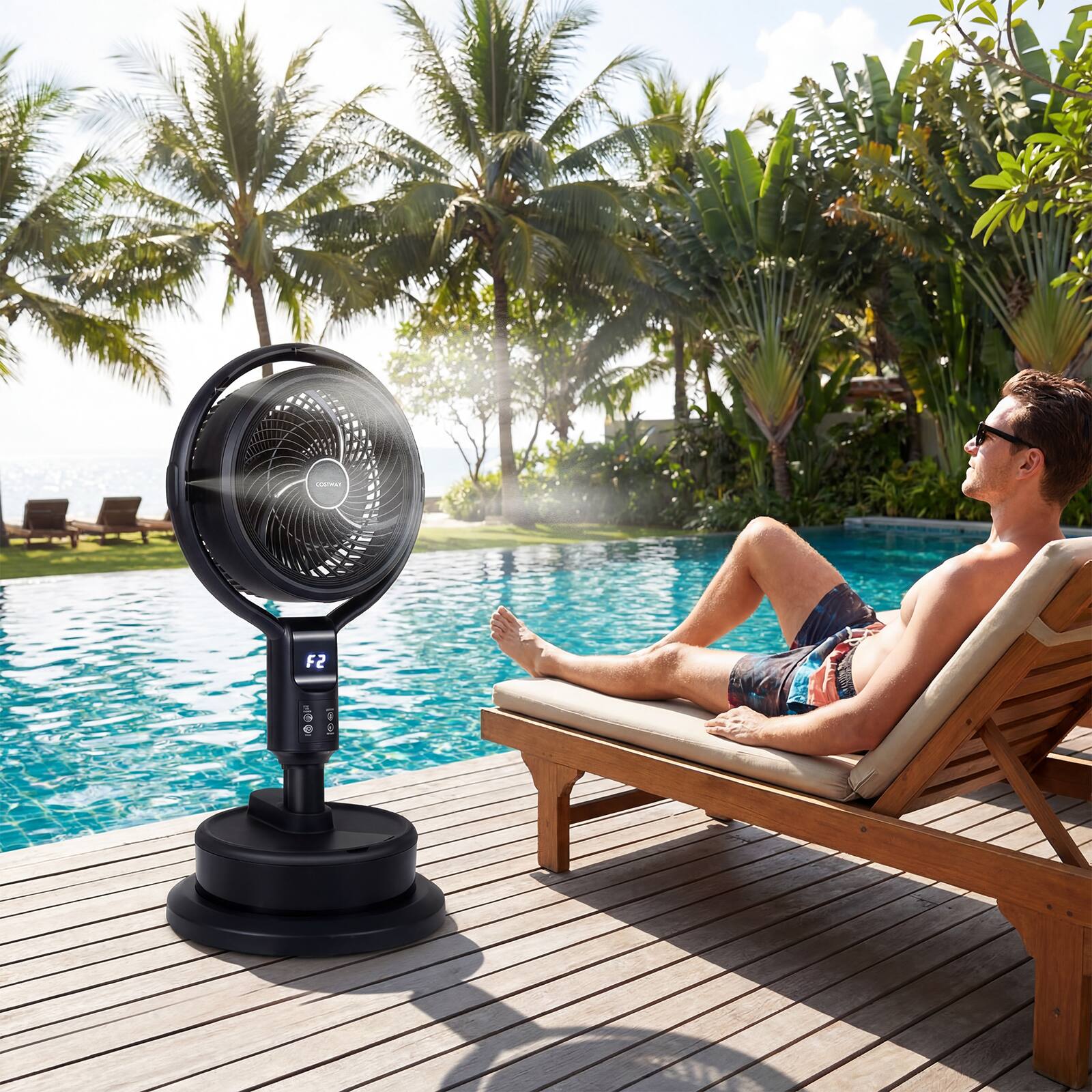 Alt View 2. Costway - Costway Misting Pedestal Fan, Air Circulator with 90° Auto Oscillation, Floor Standing Fan - Black.