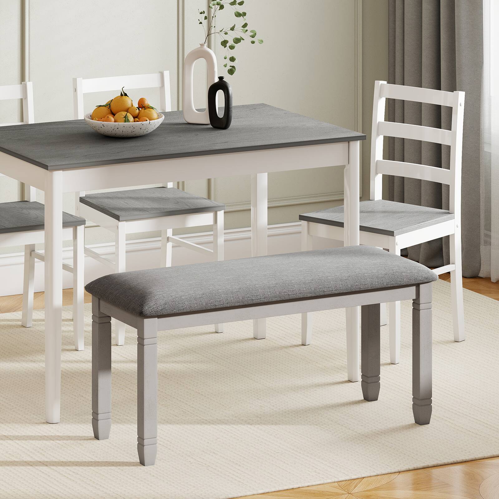 Alt View 4. Gymax - Gymax Upholstered Bedroom Bench w/ Padded Seat & Solid Wood Legs for Dining Room - Grey.