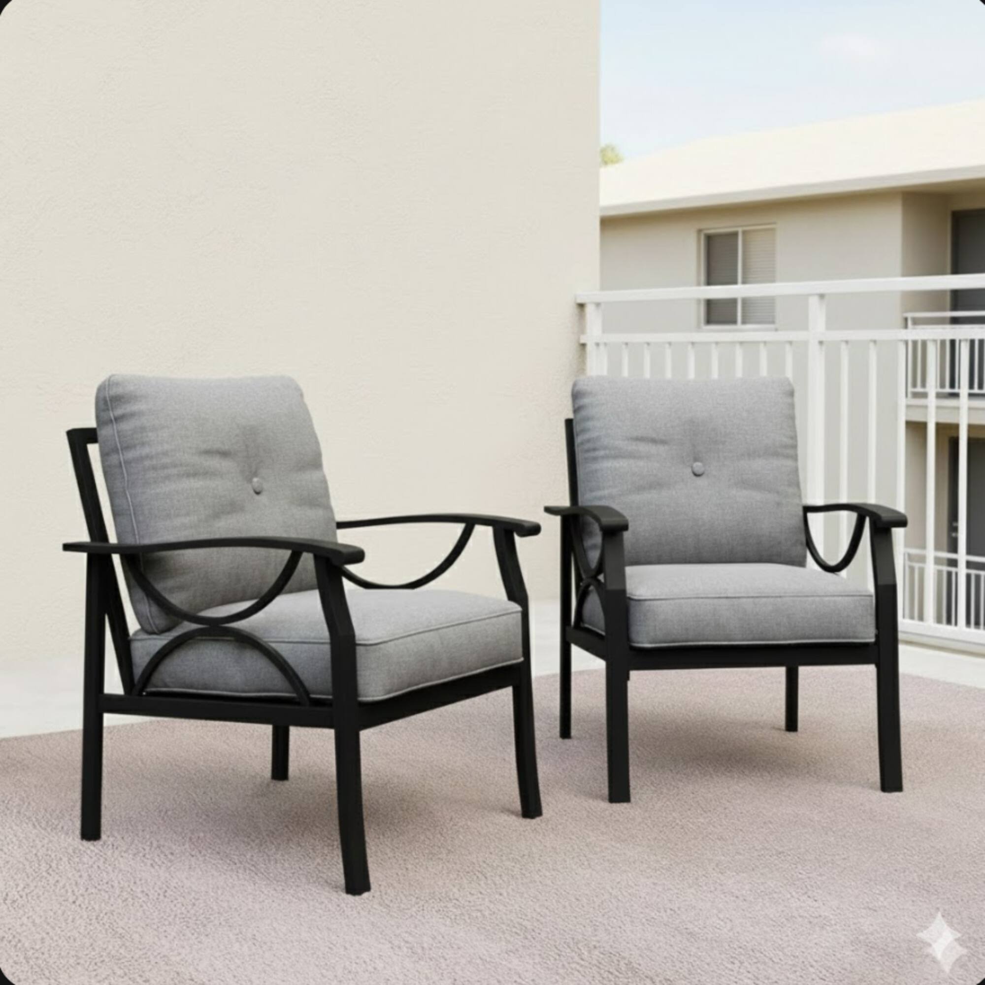 Angle. Anysun - 2-Pack All-Weather Metal Armchairs with Gray Cushions, Heavy-Duty Outdoor Chairs for Patio or Backyard - Black.