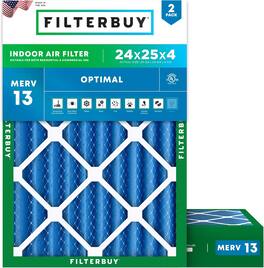 Filterbuy - 24x25x4 MERV 13 Smoke & Allergy Defense, Electrostatic Pleated HVAC AC Furnace Air Filters Replacement (2-Pack) - Blue