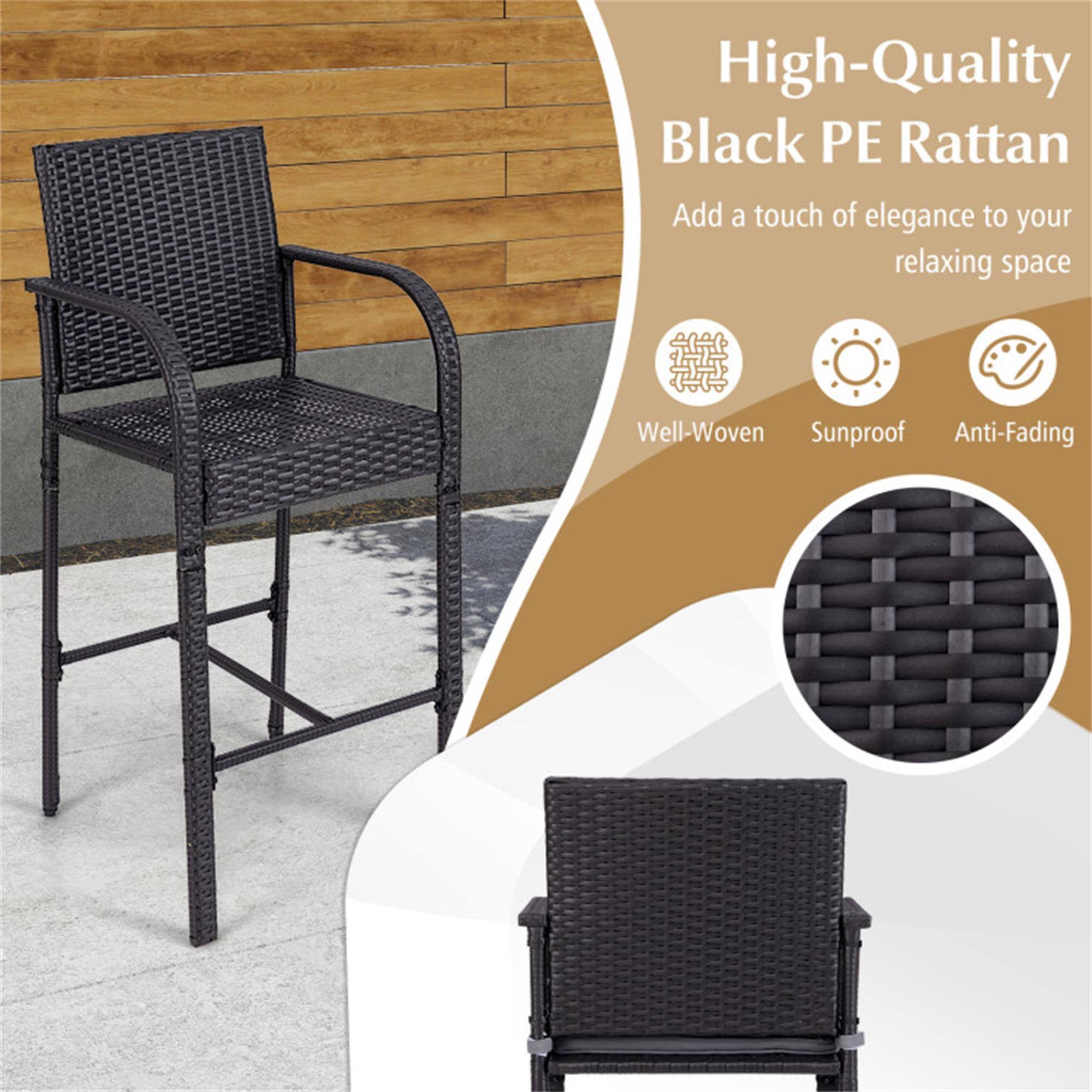 High-Quality Black PE Rattan  
Add a touch of elegance to your relaxing space  

Well-Woven  
Sunproof  
Anti-Fading