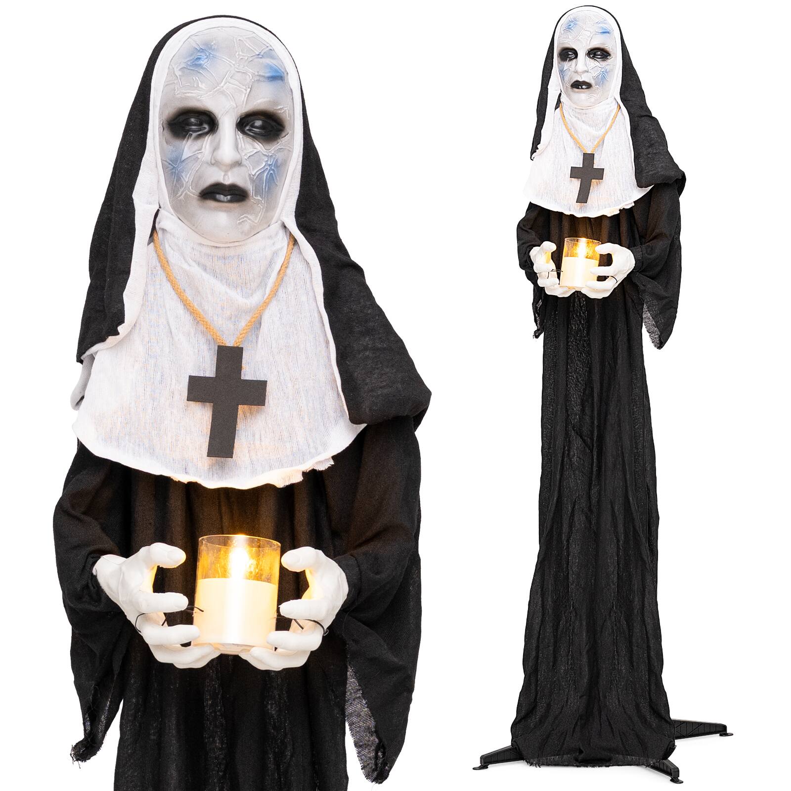 Alt View 1. Costway - Costway 5.3 FT Freestanding Life-Size Sister with Light up Candle, Spooky Hunted House Prop - White + Black.