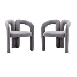Trinkets Crazed - Modern Barrel Dining Chairs Set of 2, Velvet Fabric Upholstered Kitchen Accent Chairs with Arms/Open Back - Gray