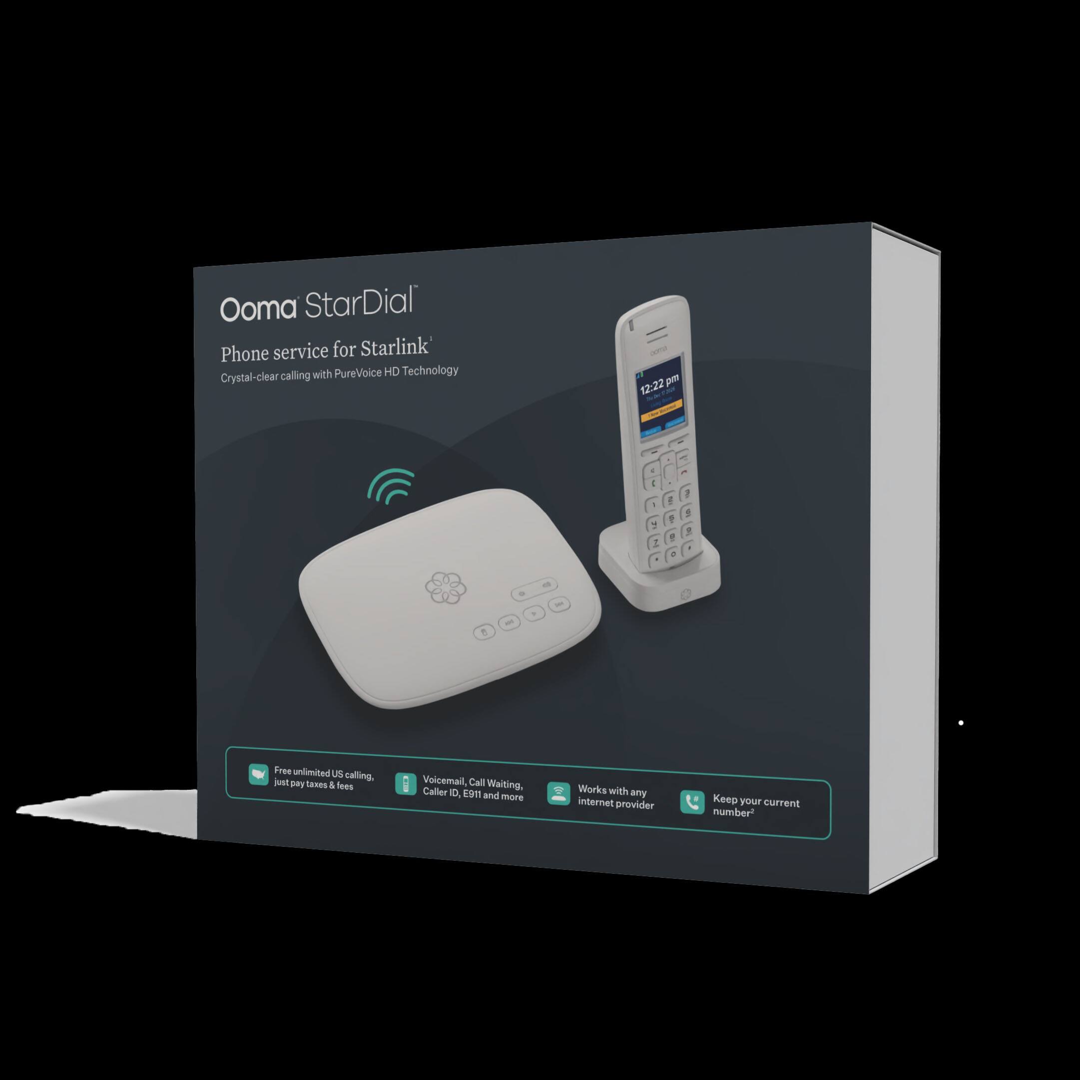 Ooma StarDial Phone service for Starlink Crystal-clear calling with PureVoice HD Technology

12:22 pm
10%
View 
2
1
not
Free unlimited US calling, just pay taxes & fees
Voicemail, Call Waiting, Caller ID, E911 and more
Works with any internet provider
Keep your current number