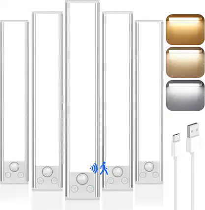Front. Nordic Hygge - 5 Pack Under Cabinet Lighting Wireless, Battery Operated Motion Sensor Light Indoor with 3 Color Temps 68 LED - White.